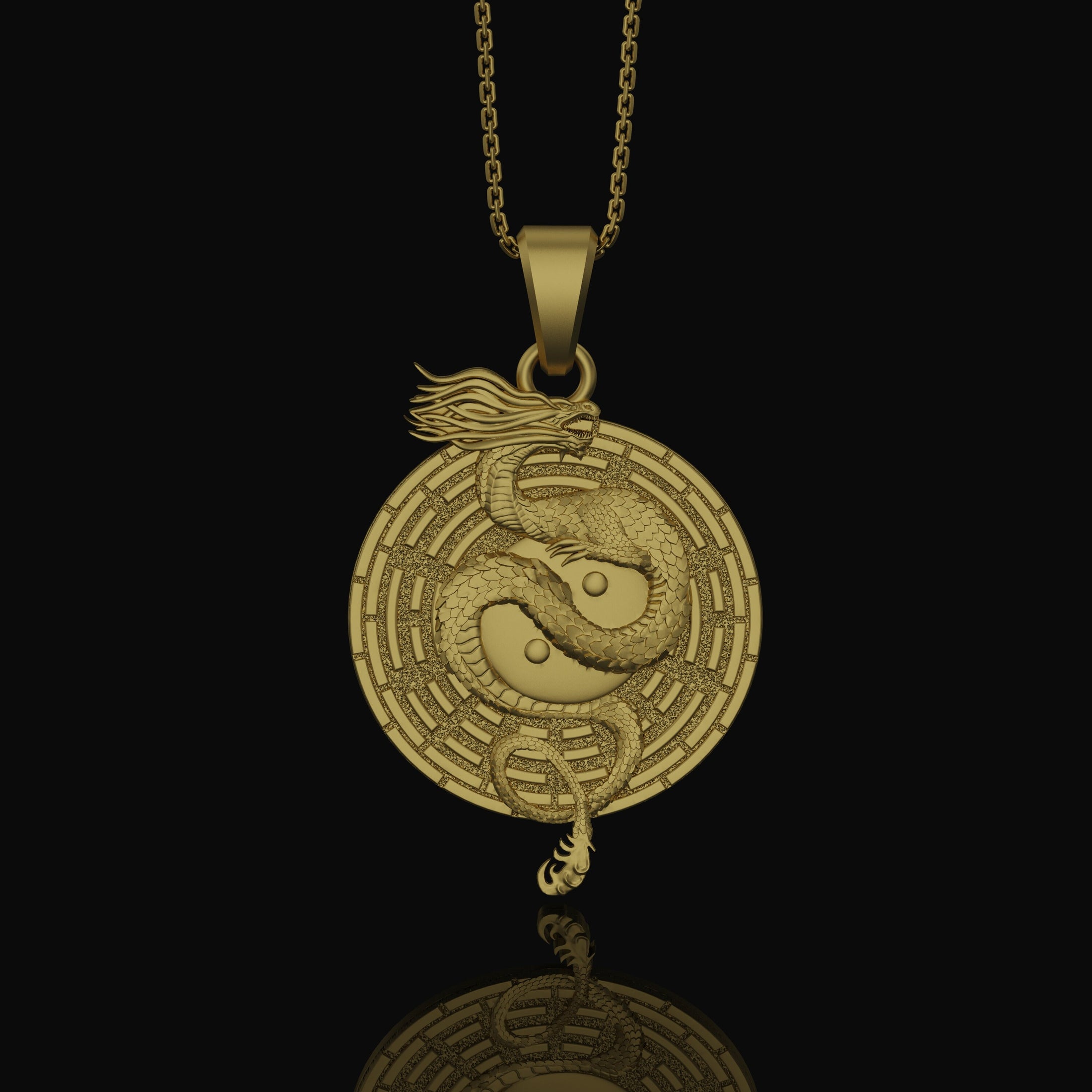 Yin Yang Dragon Necklace - Chinese Serpent Mythical Creature, Embroidered Patch Design, Elegant Yin Yang Symbol Jewelry