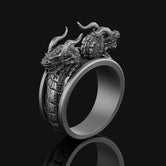 Silver Twin Dragons Ring, Mythical Double Dragon Design, Symbol of Power & Mystery, Unique Fantasy Jewelry Piece