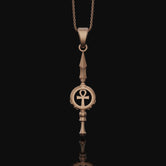 Silver Ankh Key Spear Charm Necklace - Elegant Ancient Egyptian Style, Spiritual Life Symbol, Warrior Inspired Jewelry Rose Gold Finish