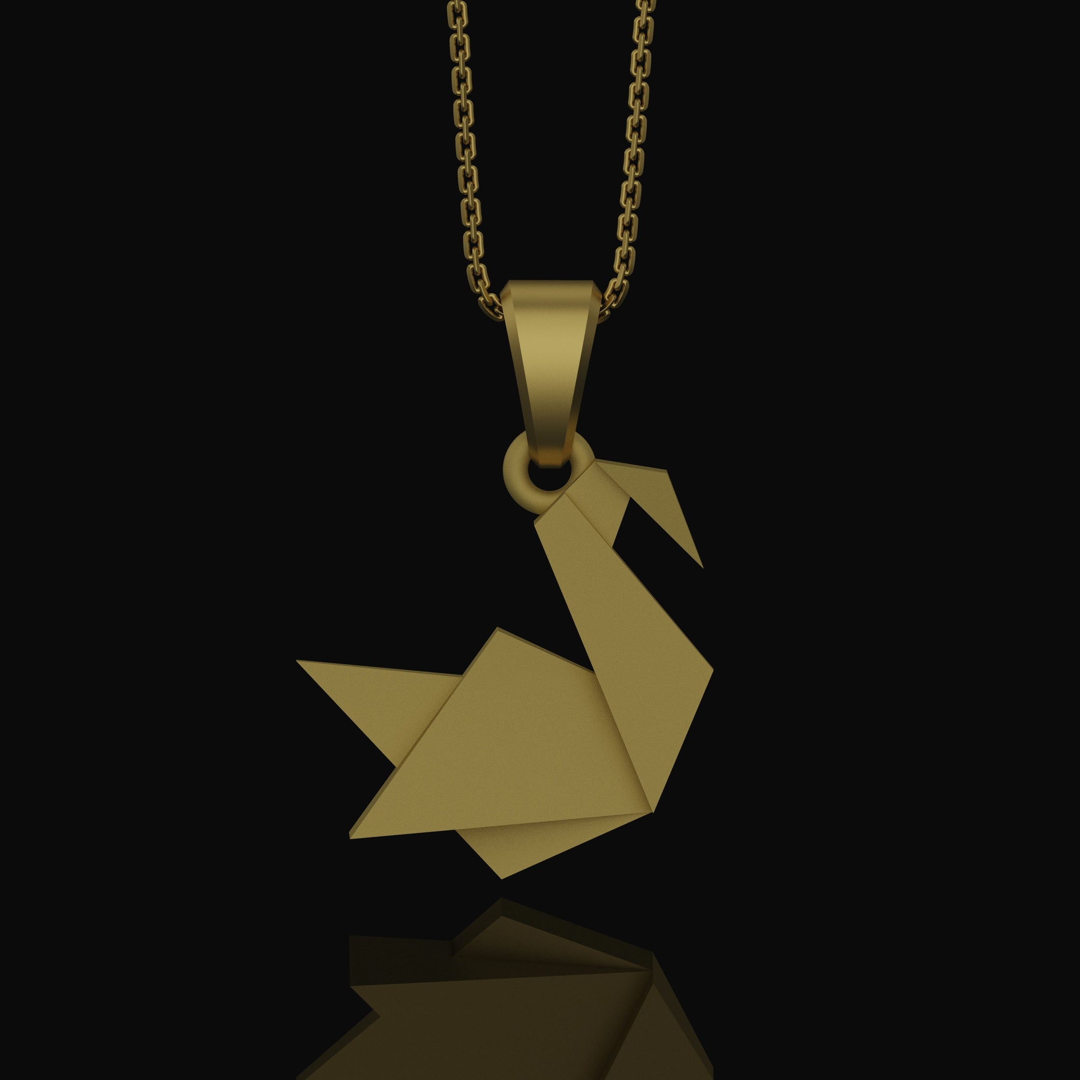 Silver Origami Swan Charm Necklace - Elegant Folded Swan Pendant, Chic and Artistic, Graceful Nature-Inspired Jewelry Gold Matte
