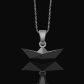 Origami Boat Pendant - Chic Geometrical Silver Necklace, Elegant Folded Boat Design, Perfect Gift for Origami Lovers