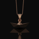 Origami Boat Pendant - Chic Geometrical Silver Necklace, Elegant Folded Boat Design, Perfect Gift for Origami Lovers