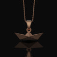 Bild in Galerie-Betrachter laden, Origami Boat Pendant - Chic Geometrical Silver Necklace, Elegant Folded Boat Design, Perfect Gift for Origami Lovers
