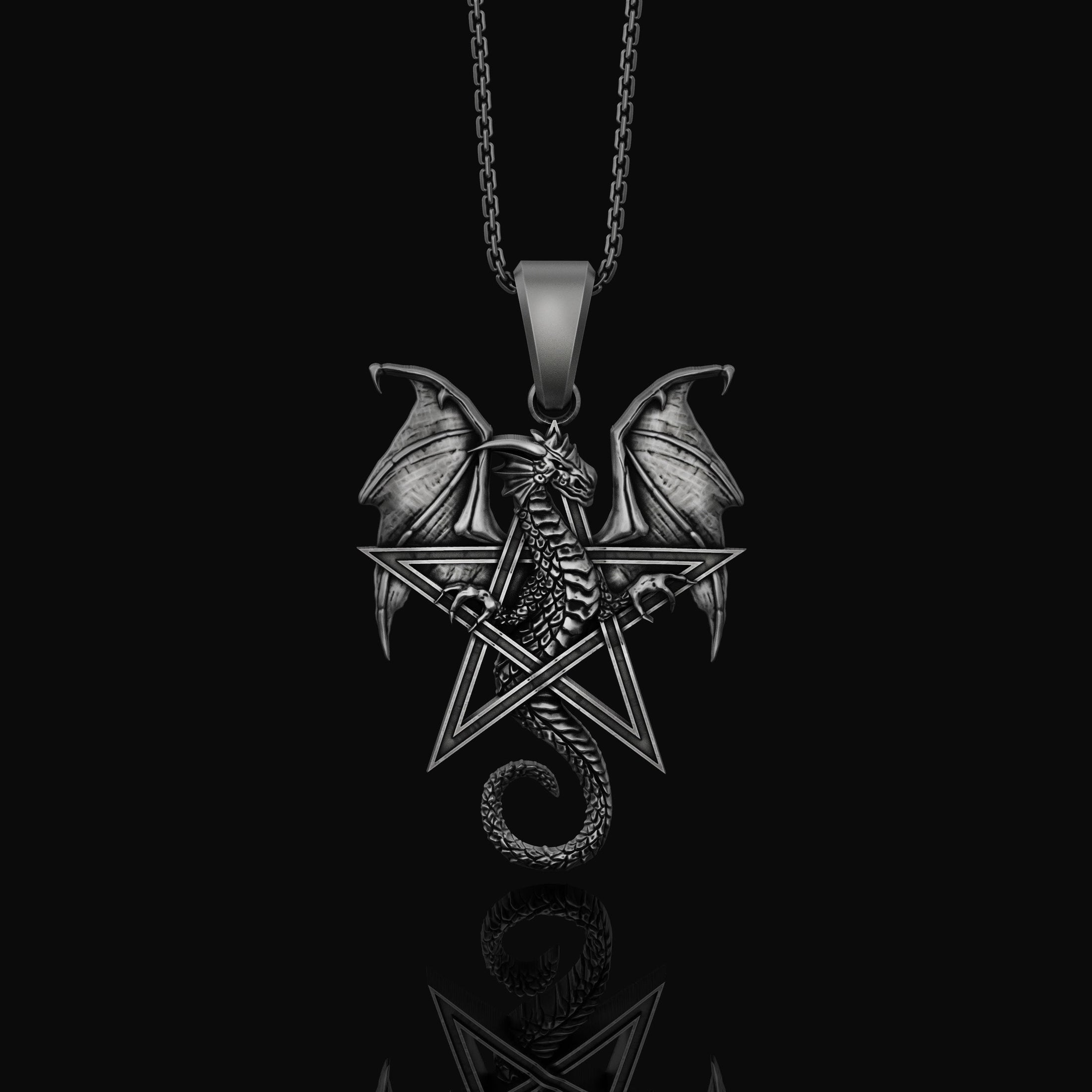 Pentagram Dragon Necklace - Wiccan Gothic Dragon Pendant, Starry Pentacle Charm, Mystical Dragon Jewelry, Enchanted Amulet