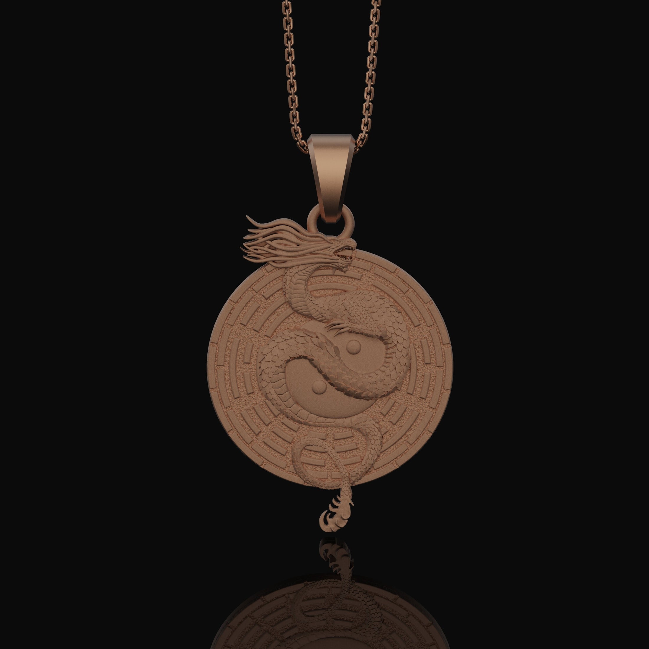 Yin Yang Dragon Necklace - Chinese Serpent Mythical Creature, Embroidered Patch Design, Elegant Yin Yang Symbol Jewelry