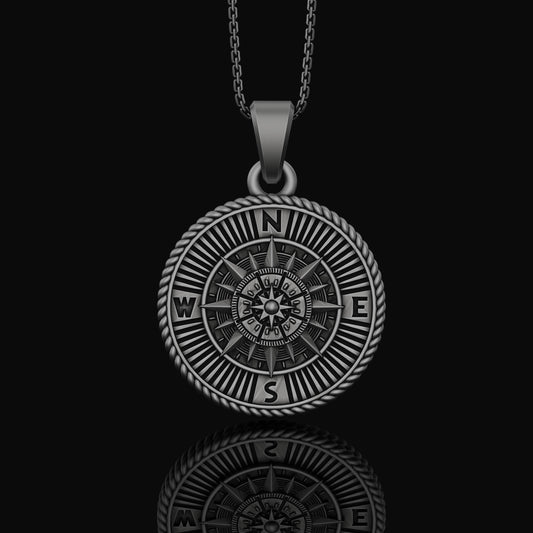 Silver Steampunk Compass Necklace - Vintage Explorer Pendant, Nautical Navigator Jewelry, Retro Mechanical Adventure Charm