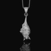 Silver Hanging Bat Necklace - Elegant Gothic Bat Pendant, Spooky Nocturnal Creature Charm, Vampire Inspired Dark Style Jewelry