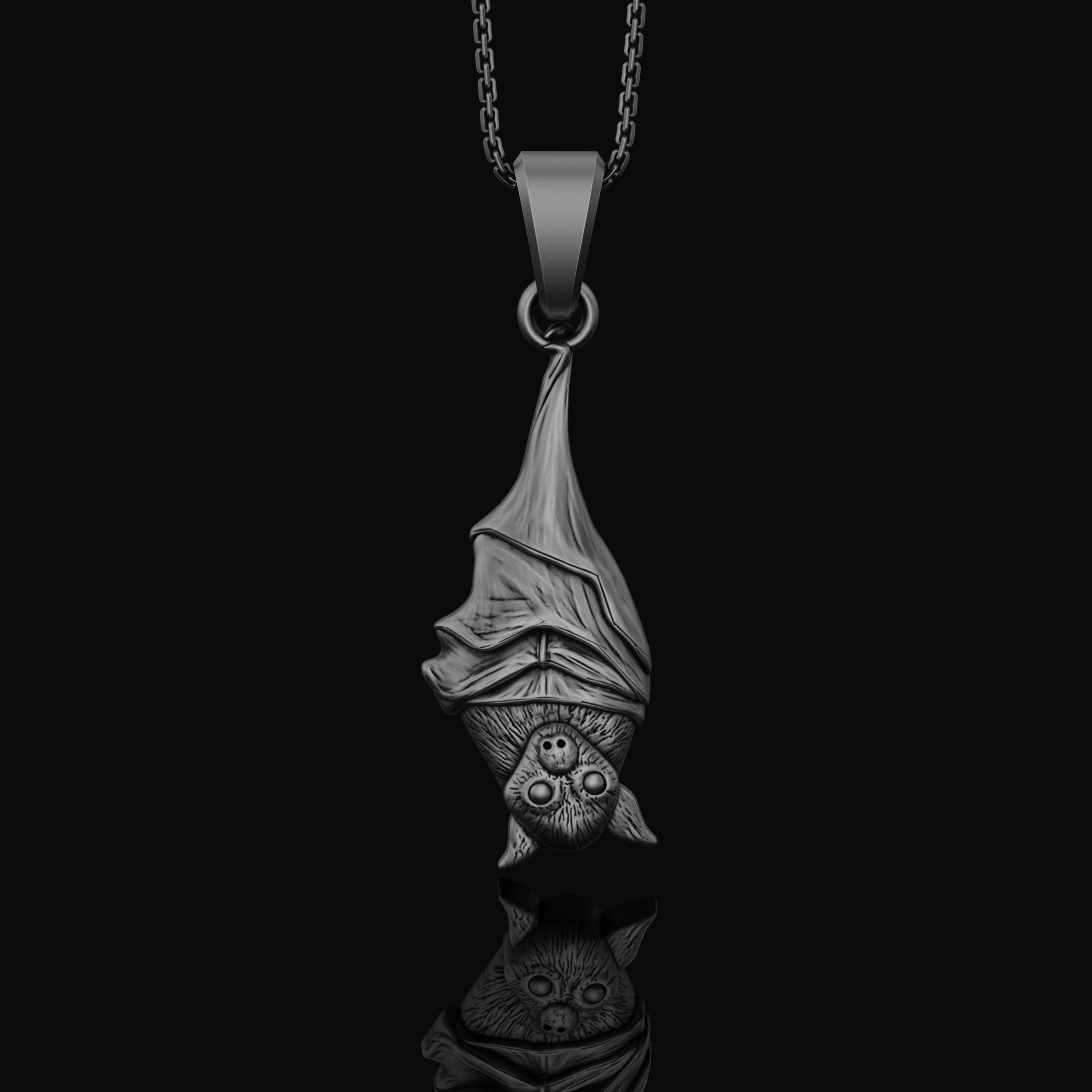 Silver Hanging Bat Necklace - Elegant Gothic Bat Pendant, Spooky Nocturnal Creature Charm, Vampire Inspired Dark Style Jewelry