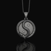 Silver Jade Dragon Yin Yang Pendant - Oriental Harmony Balance, Mystic Taoist Necklace, Spiritual Zen Dragon Eastern Jewelry