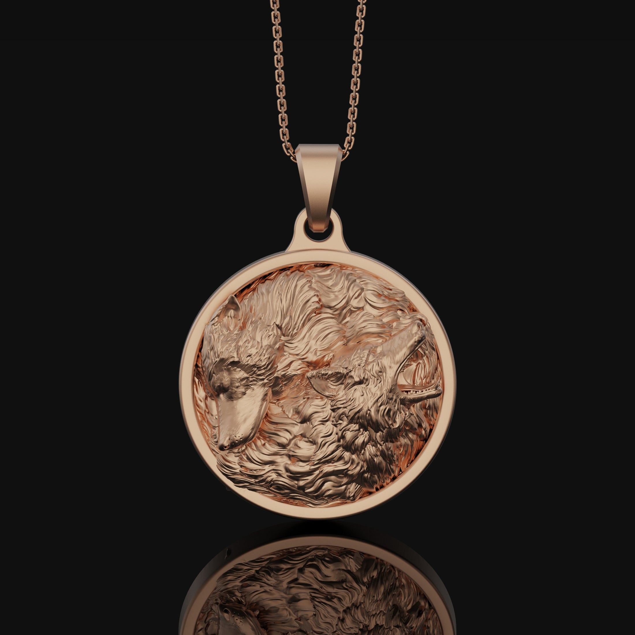 Twin Wolf Pendant Necklace - Silver Men's Wolfpack Jewelry, Alpha Wolves Spirit, Wild Canine Duo Charm, Perfect Gift for Him