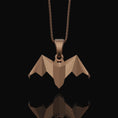 Load image into Gallery viewer, Silver Origami Bat Necklace - Unique Gothic Nocturnal Pendant, Elegant Folded Bat Charm, Perfect Dark Style Gift for Him
