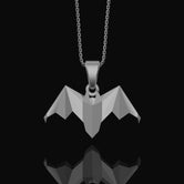 Silver Origami Bat Necklace - Unique Gothic Nocturnal Pendant, Elegant Folded Bat Charm, Perfect Dark Style Gift for Him