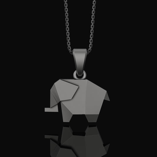 Origami Elephant Geometric Charm Necklace - Elegant Silver Pendant, Artistic Safari Wildlife Jewelry, Nature-Inspired Chic Accessory