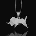 Load image into Gallery viewer, Origami Bull Pendant - Silver Cowboy Necklace, Elegant Folded Bullfighter Charm, Modern Western Rodeo Style Jewelry

