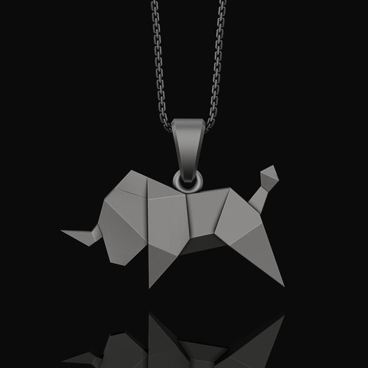 Origami Bull Pendant - Silver Cowboy Necklace, Elegant Folded Bullfighter Charm, Modern Western Rodeo Style Jewelry