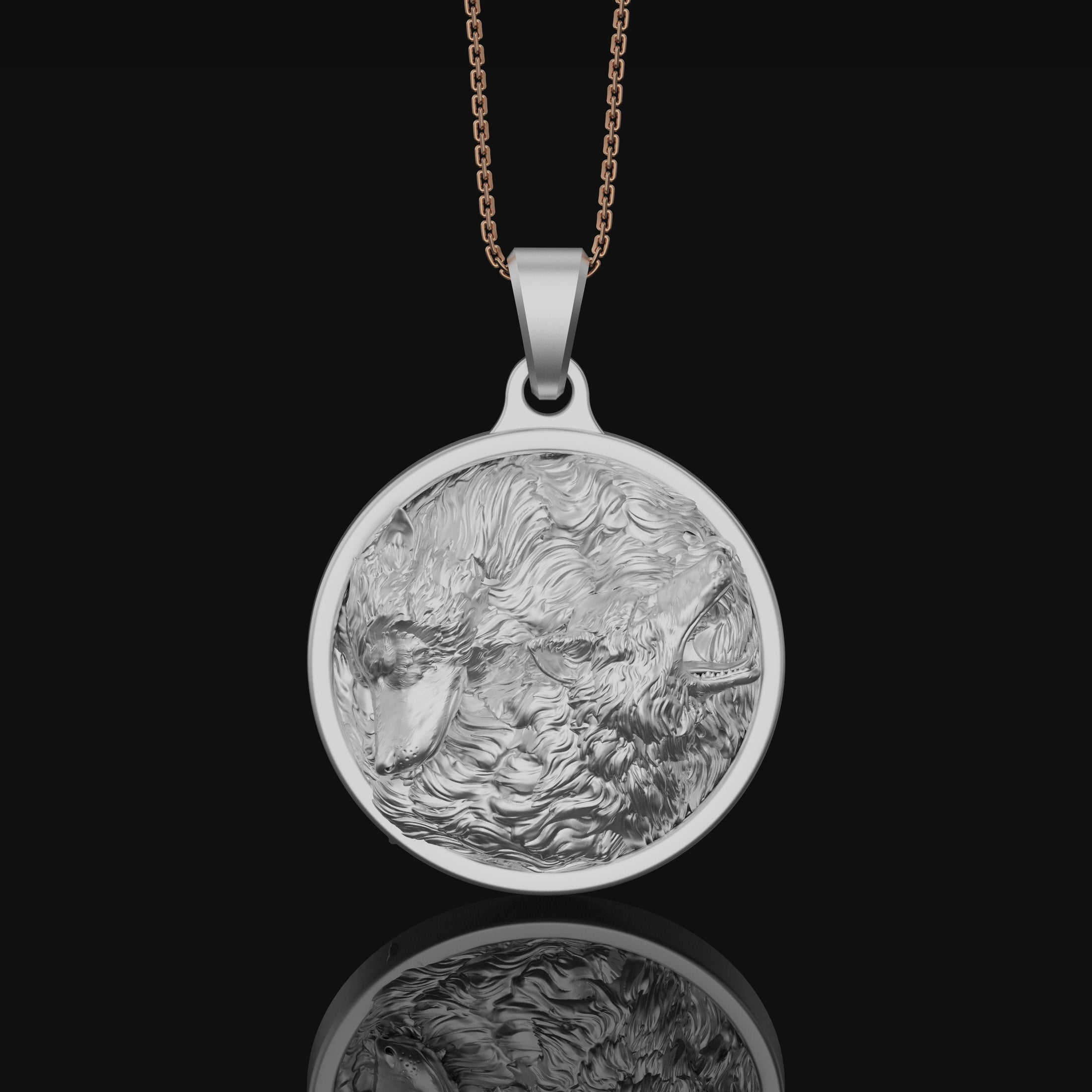 Twin Wolf Pendant Necklace - Silver Men's Wolfpack Jewelry, Alpha Wolves Spirit, Wild Canine Duo Charm, Perfect Gift for Him