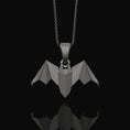 Load image into Gallery viewer, Silver Origami Bat Necklace - Unique Gothic Nocturnal Pendant, Elegant Folded Bat Charm, Perfect Dark Style Gift for Him
