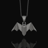 Silver Origami Bat Necklace - Unique Gothic Nocturnal Pendant, Elegant Folded Bat Charm, Perfect Dark Style Gift for Him