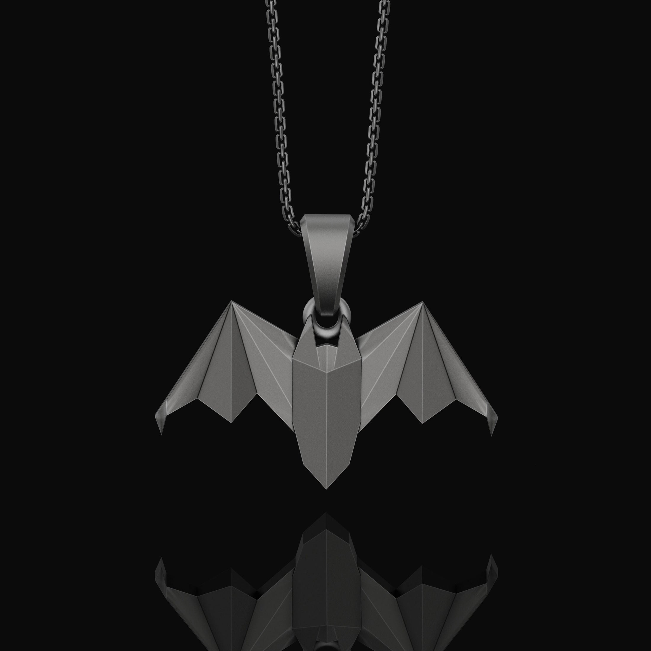 Silver Origami Bat Necklace - Unique Gothic Nocturnal Pendant, Elegant Folded Bat Charm, Perfect Dark Style Gift for Him