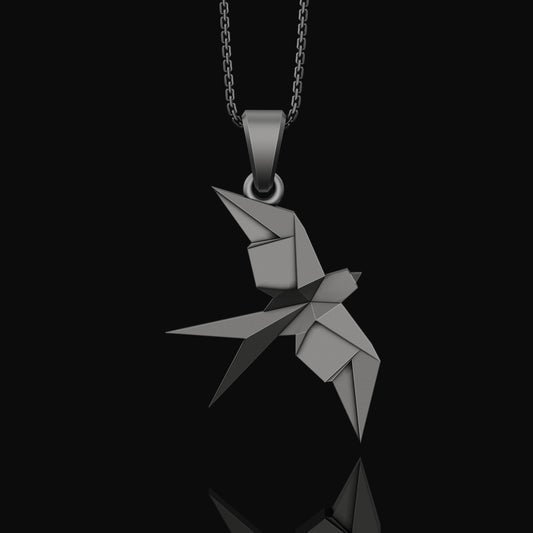 Silver Origami Swallow Necklace - Elegant Folded Bird Pendant, Artistic Nature Jewelry, Perfect Delicate Gift for Her