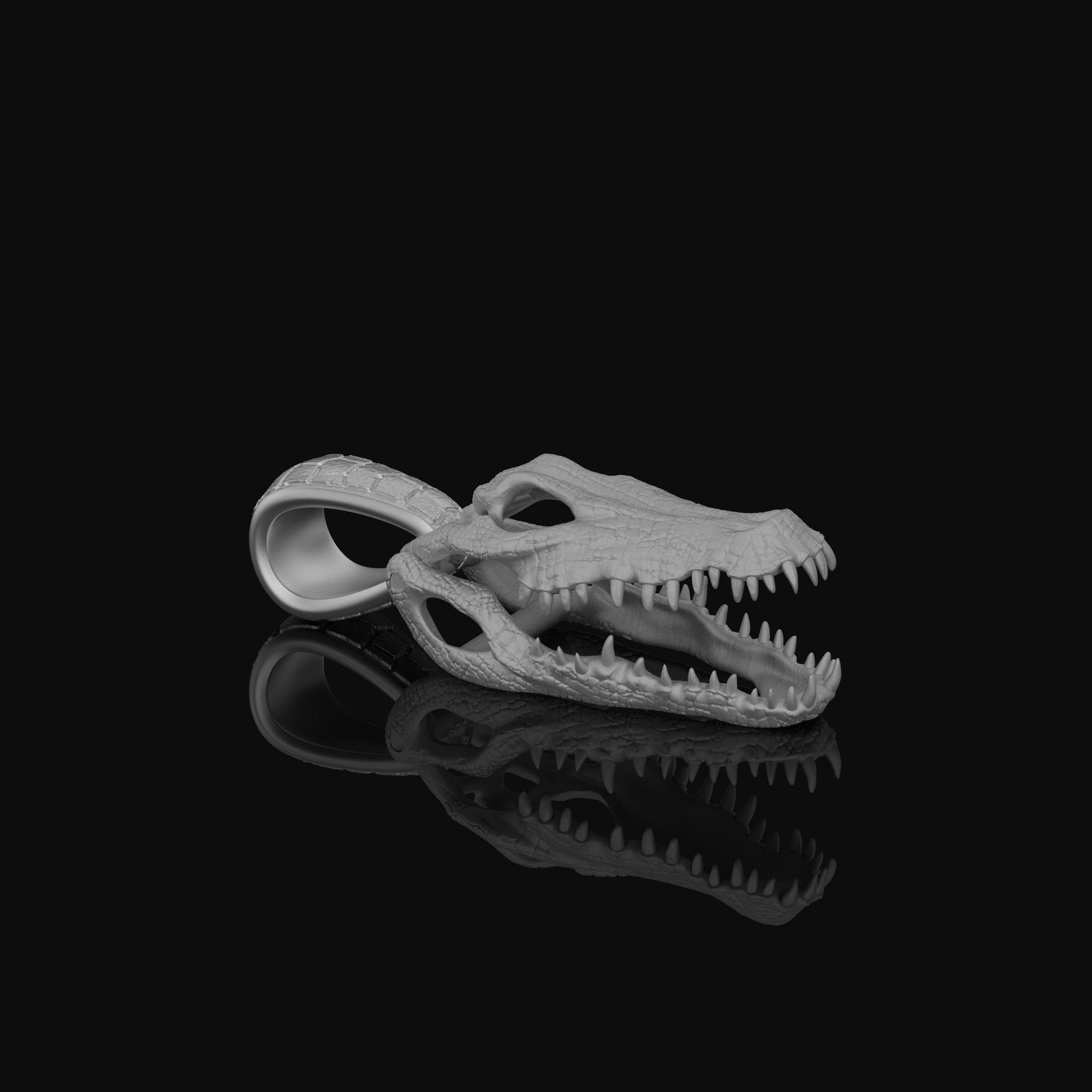 Silver Crocodile Head Skull Necklace - Gothic Lizard Pendant, Menacing Reptile Charm, Dark Style Exotic Predator Gift