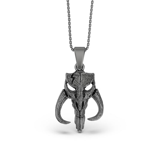 Silver Mythosaur Skull Necklace - Star Wars Mandalorian Pendant, Geek Culture Jewelry, Fan Gift, Sci-Fi Lover Jewelry