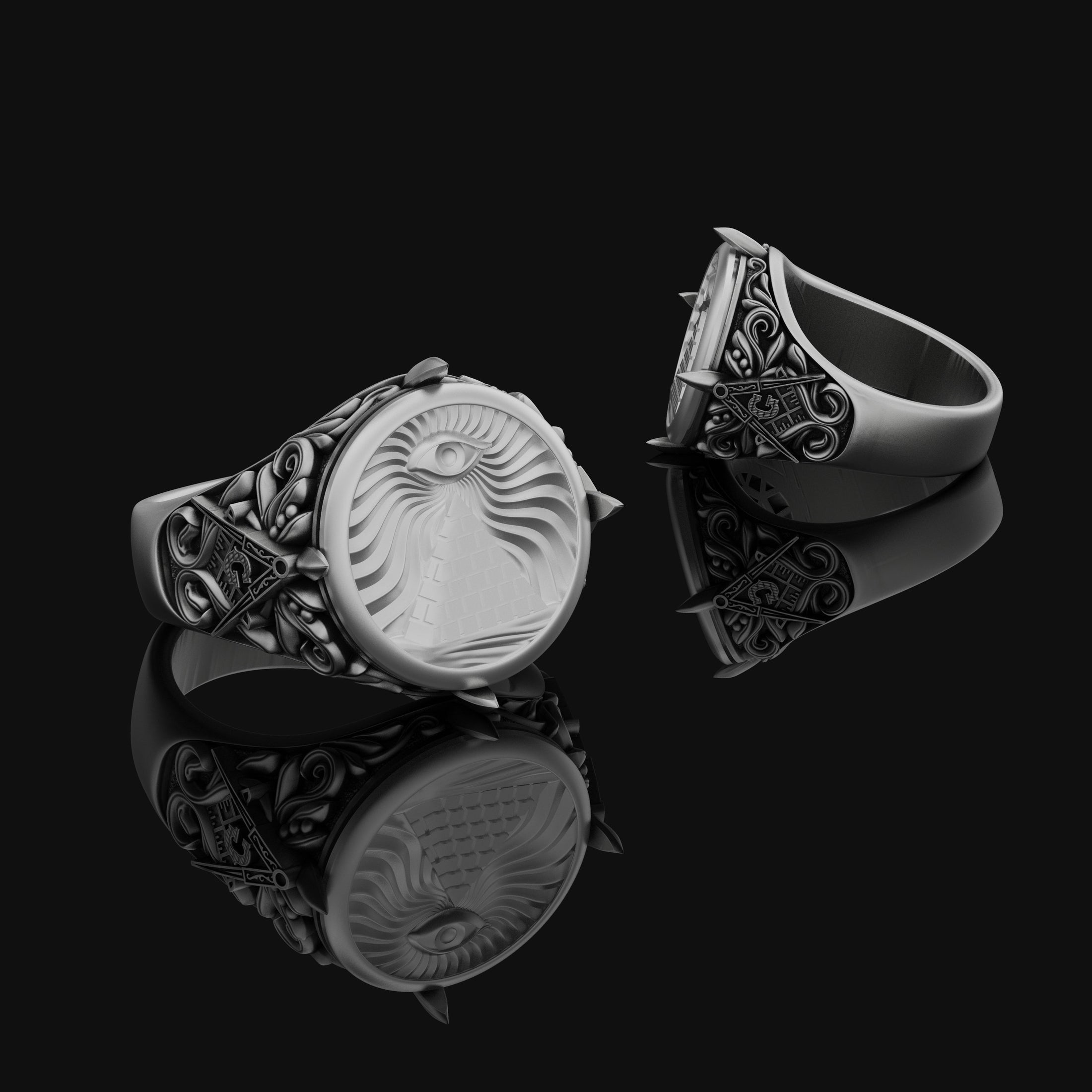 Silver Masonic Ring - Eye of Providence, New World Order Symbol, Two-Tone Freemason Jewelry, Mason Gifts, Classy Ring