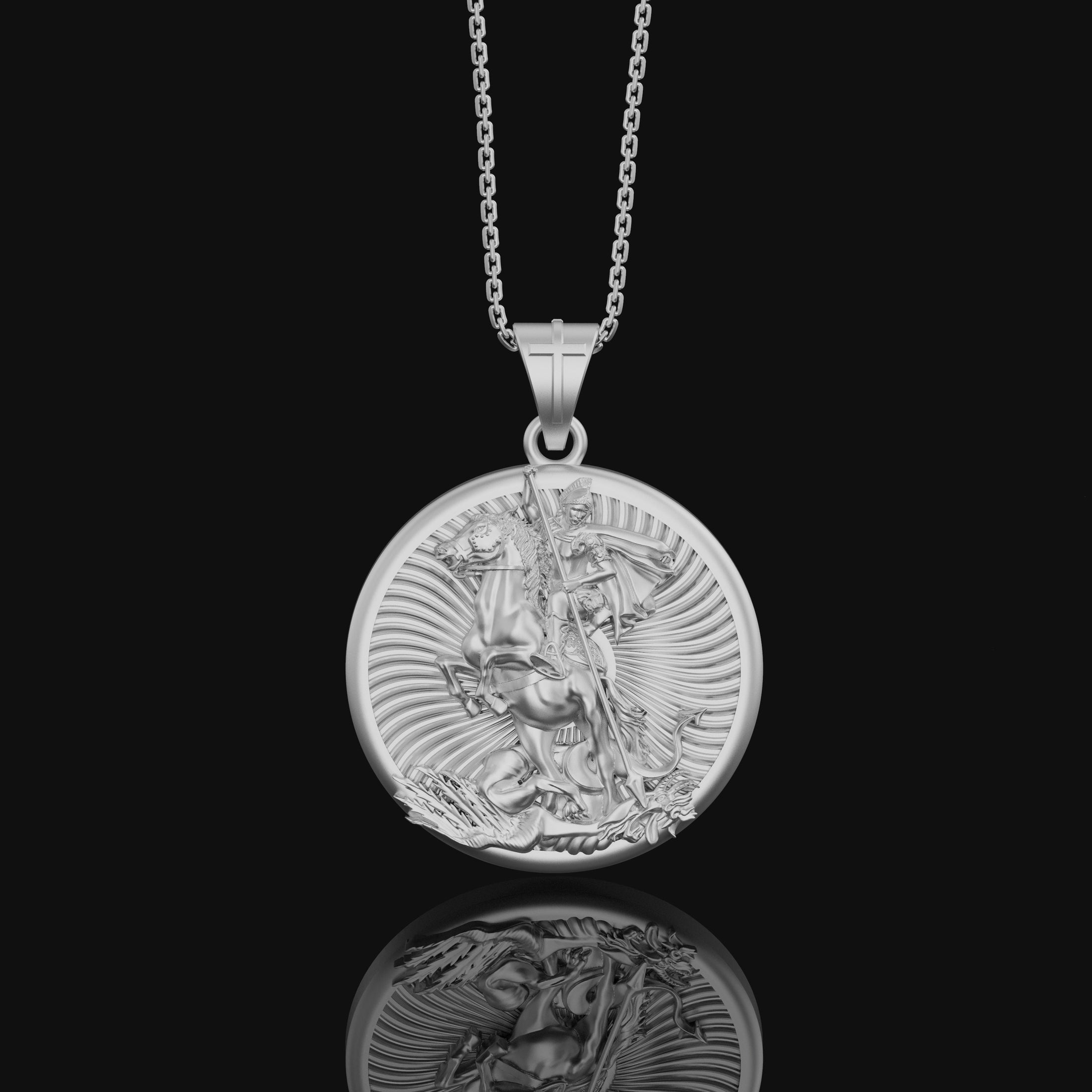 Silver Saint George Necklace - Patron Saint of Soldiers Pendant, Christian Religious Jewelry Gift, Personalized Gift