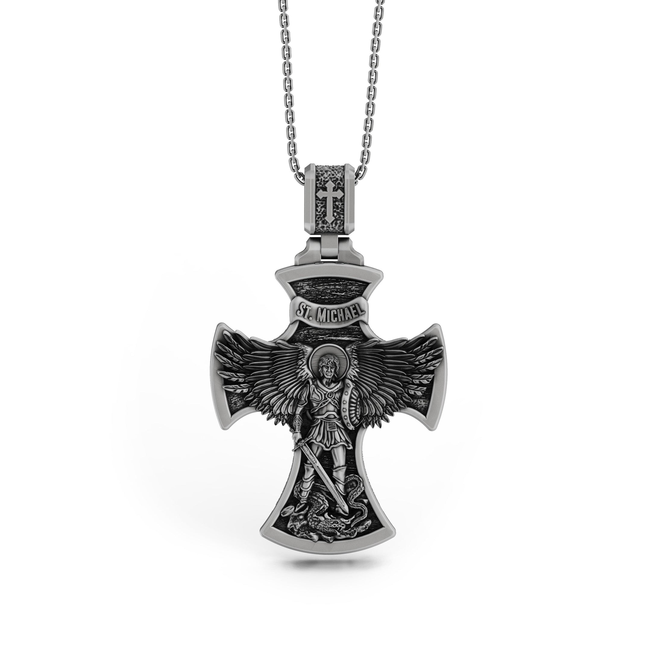 Silver Saint Michael Necklace - Archangel Michael Pendant, Protector Saint Jewelry, Spiritual Gift, Christian Gift