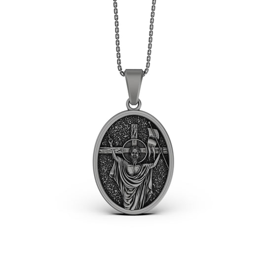 Silver Jesus Crucifixion Necklace - Christian Cross Pendant, Religious Savior Jewelry, Faith Gift