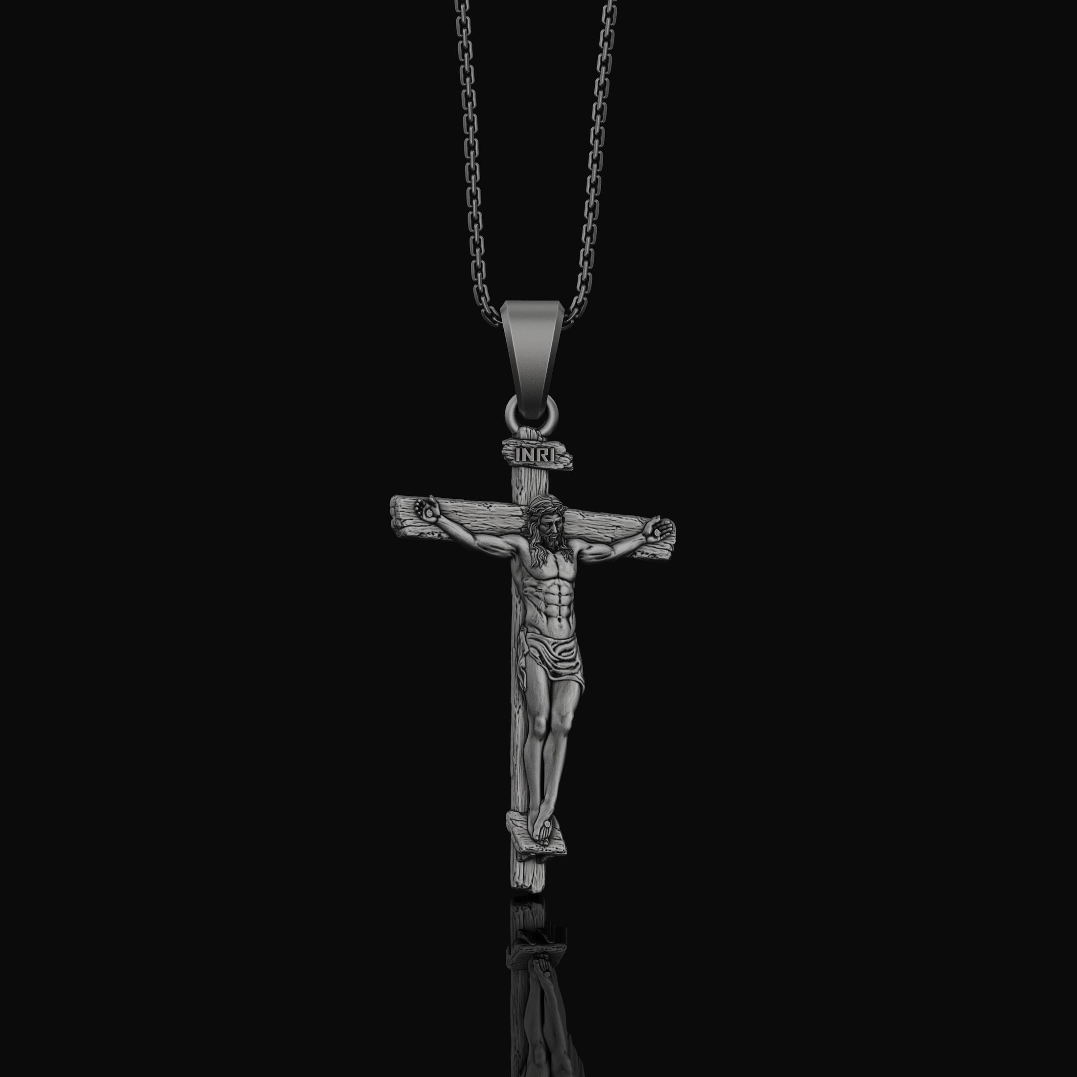 Silver INRI Crucifixion Necklace - Jesus on Cross Pendant, Christian Religious Jewelry, Faith Symbol