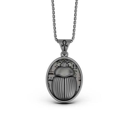 Silver Scarab Pendant - Egyptian Scarab Medal Necklace, Ancient Symbol Jewelry, Mystical Beetle Gift