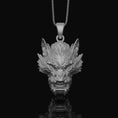 Load image into Gallery viewer, Silver Chinese Dragon Head Pendant - Mythical Dragon Charm Necklace, Oriental Symbol Jewelry Gift
