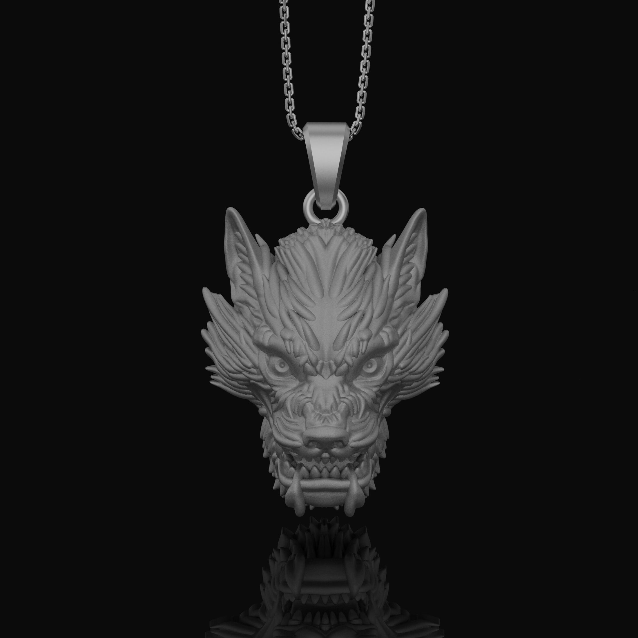 Silver Chinese Dragon Head Pendant - Mythical Dragon Charm Necklace, Oriental Symbol Jewelry Gift
