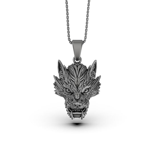 Silver Chinese Dragon Head Pendant - Mythical Dragon Charm Necklace, Oriental Symbol Jewelry Gift