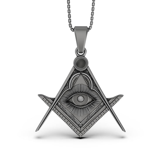 Silver Master Mason Pendant - Freemason Symbol with Eye of Providence, Masonic Necklace, Esoteric Jewelry