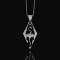 Load image into Gallery viewer, Silver Skyrim Dragon Pendant, The Elder Scrolls, Videogame Jewelry, Replica Geek Gift, Oblivion, Medieval Necklace
