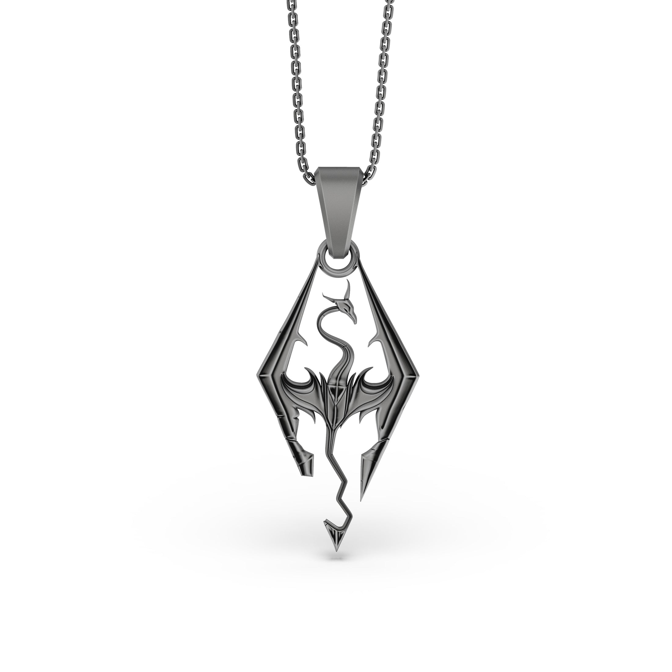 Silver Skyrim Dragon Pendant, The Elder Scrolls, Videogame Jewelry, Replica Geek Gift, Oblivion, Medieval Necklace