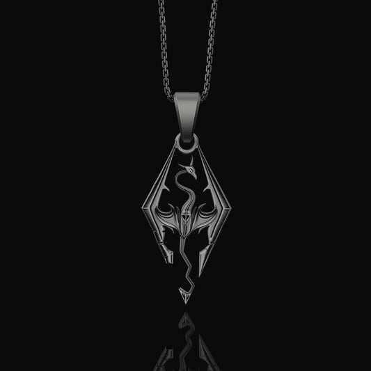 Silver Skyrim Dragon Pendant, The Elder Scrolls, Videogame Jewelry, Replica Geek Gift, Oblivion, Medieval Necklace