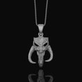 Load image into Gallery viewer, Silver Mythosaur Skull Necklace - Star Wars Mandalorian Pendant, Geek Culture Jewelry, Fan Gift, Sci-Fi Lover Jewelry
