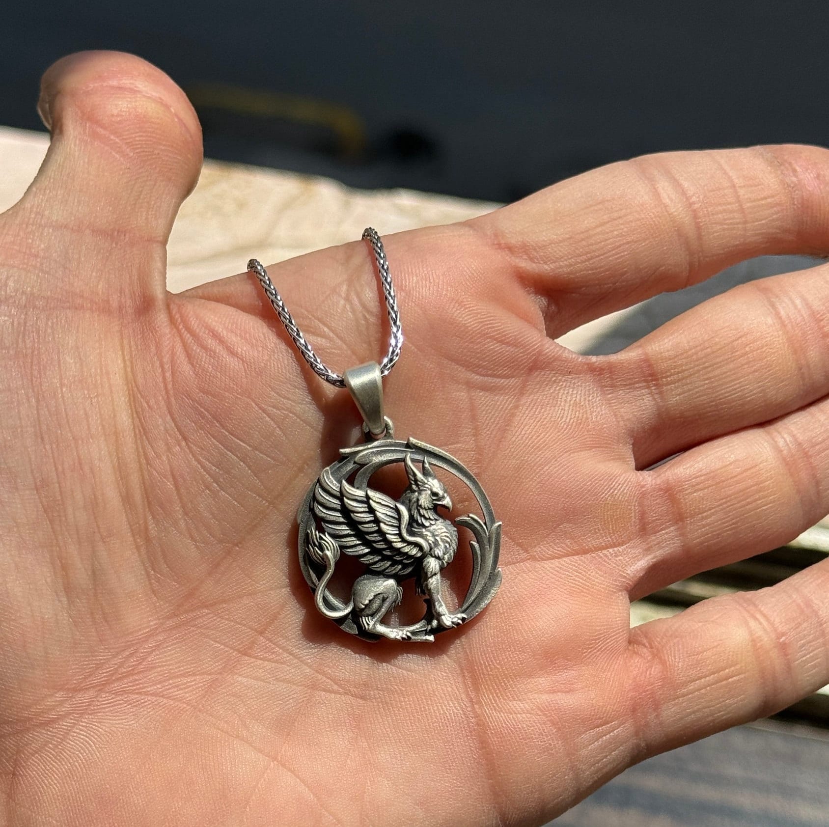 Silver Griffin Pendant - Mythical Gryphon Necklace, Fantasy Creature Jewelry, Magical Beast Gift, Mythological Bird