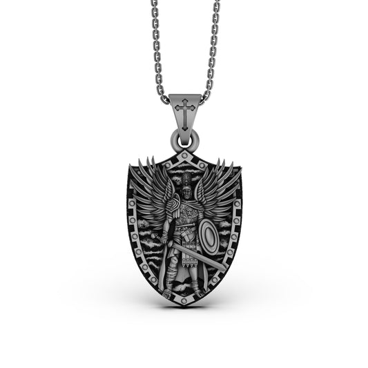 Silver Archangel Michael Pendant - Protector Saint Necklace, Christian Guardian Angel Jewelry, Spiritual Gift