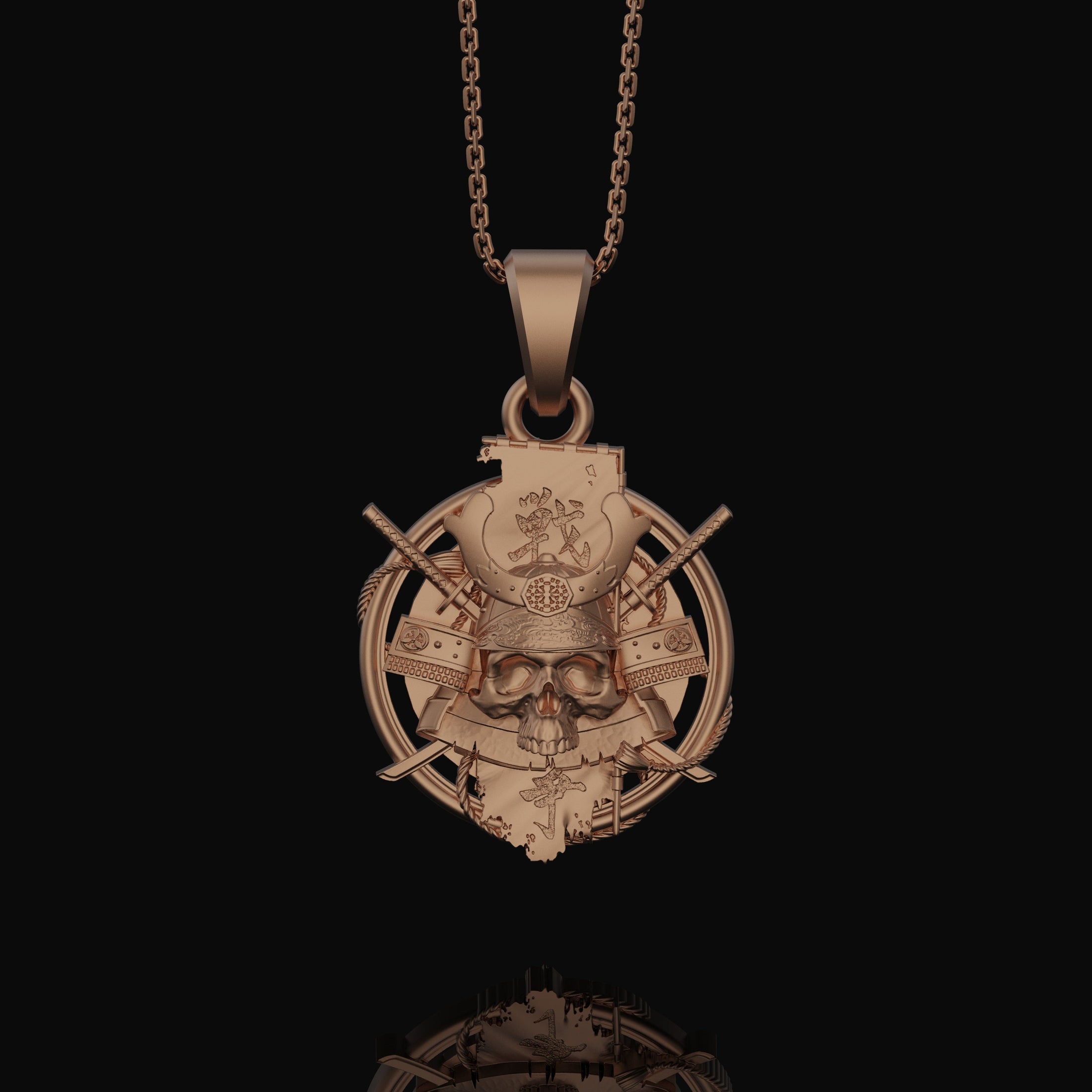Silver Dead Samurai Skull Necklace - Shogun Skull Pendant, Japanese Warrior Jewelry, Edgy Cultural Gift