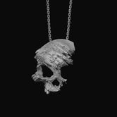 Silver Cracked Skull Pendant - Gothic Skull Necklace, Edgy Punk Jewelry, Unique Halloween Accessory