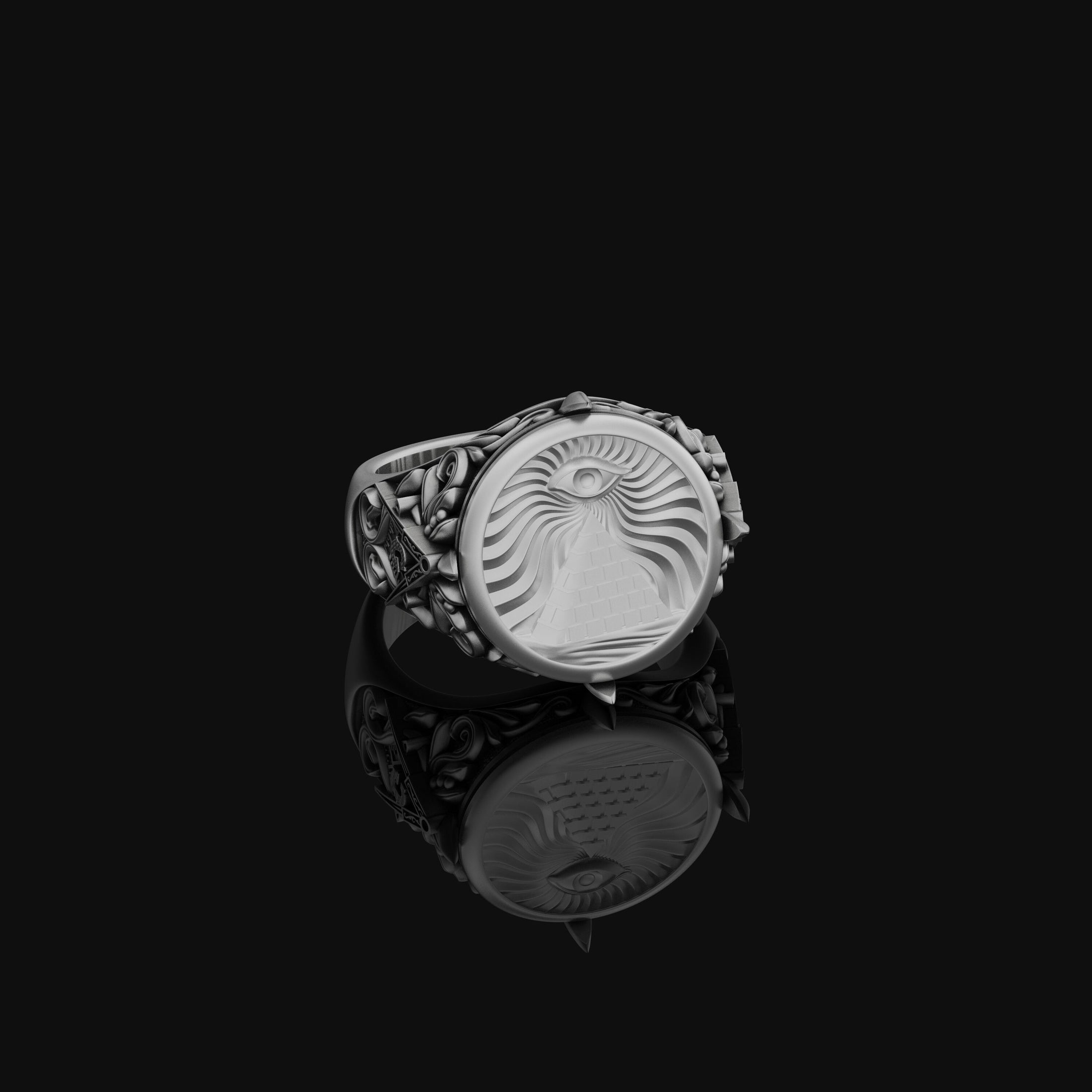 Silver Masonic Ring - Eye of Providence, New World Order Symbol, Two-Tone Freemason Jewelry, Mason Gifts, Classy Ring