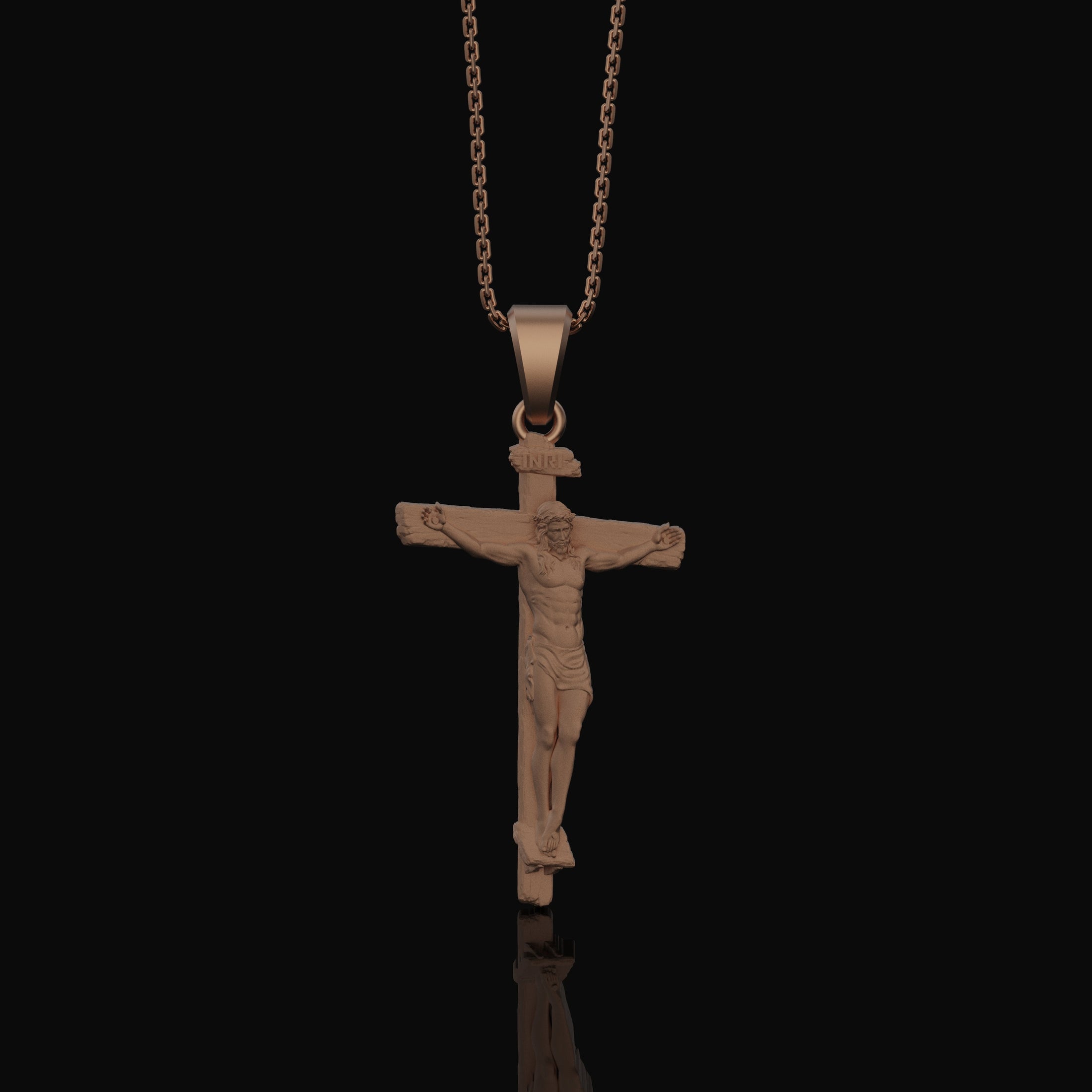 Silver INRI Crucifixion Necklace - Jesus on Cross Pendant, Christian Religious Jewelry, Faith Symbol
