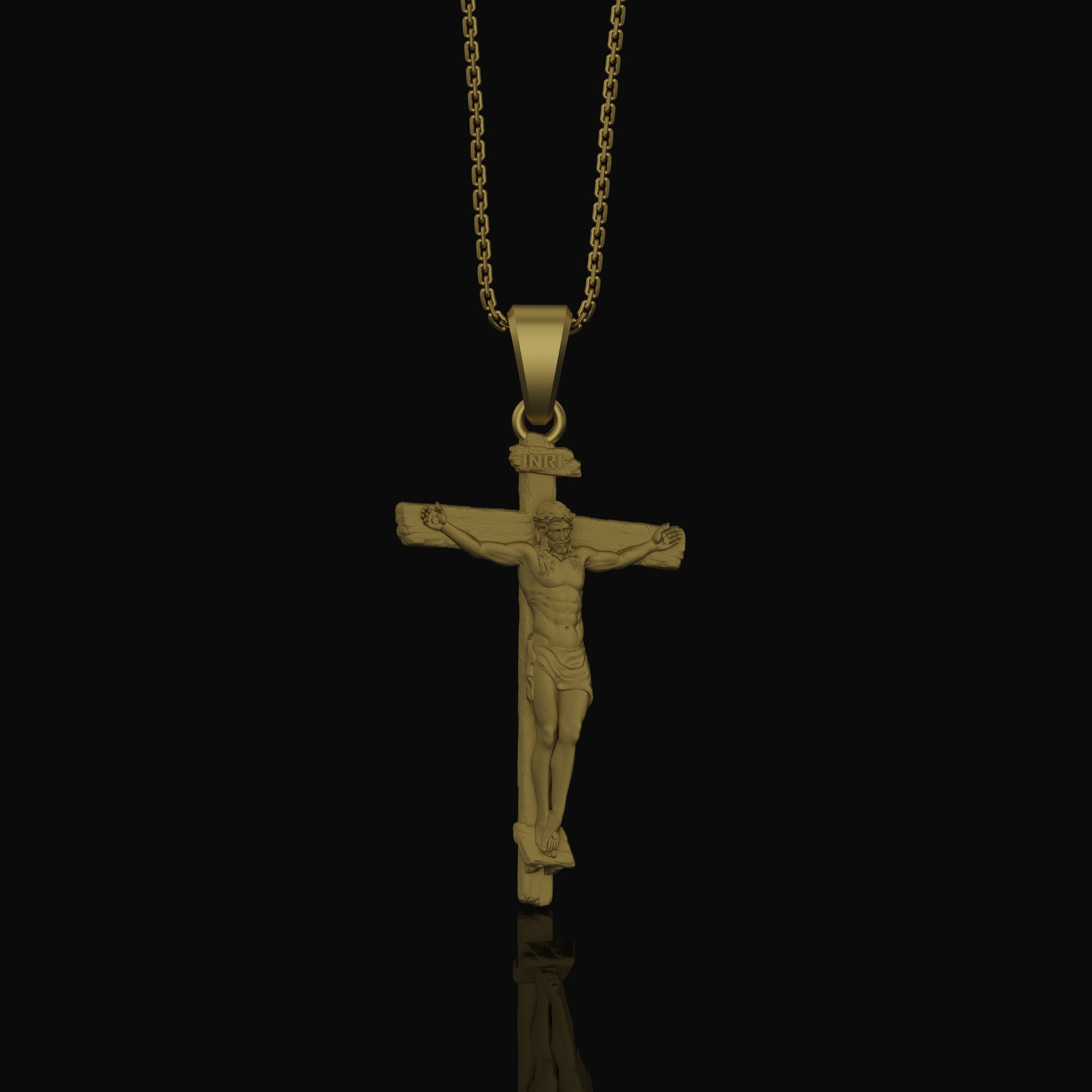 Silver INRI Crucifixion Necklace - Jesus on Cross Pendant, Christian Religious Jewelry, Faith Symbol