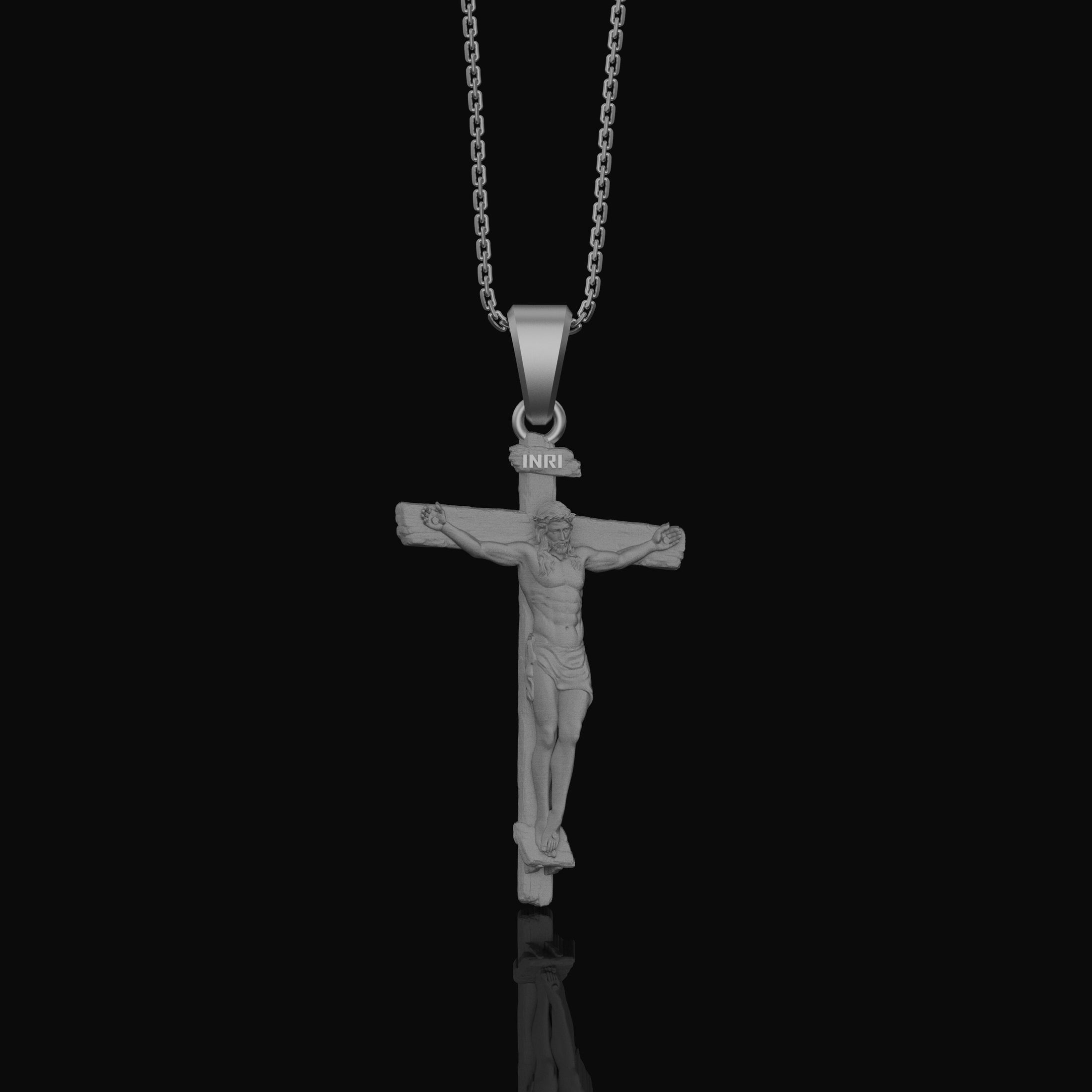 Silver INRI Crucifixion Necklace - Jesus on Cross Pendant, Christian Religious Jewelry, Faith Symbol