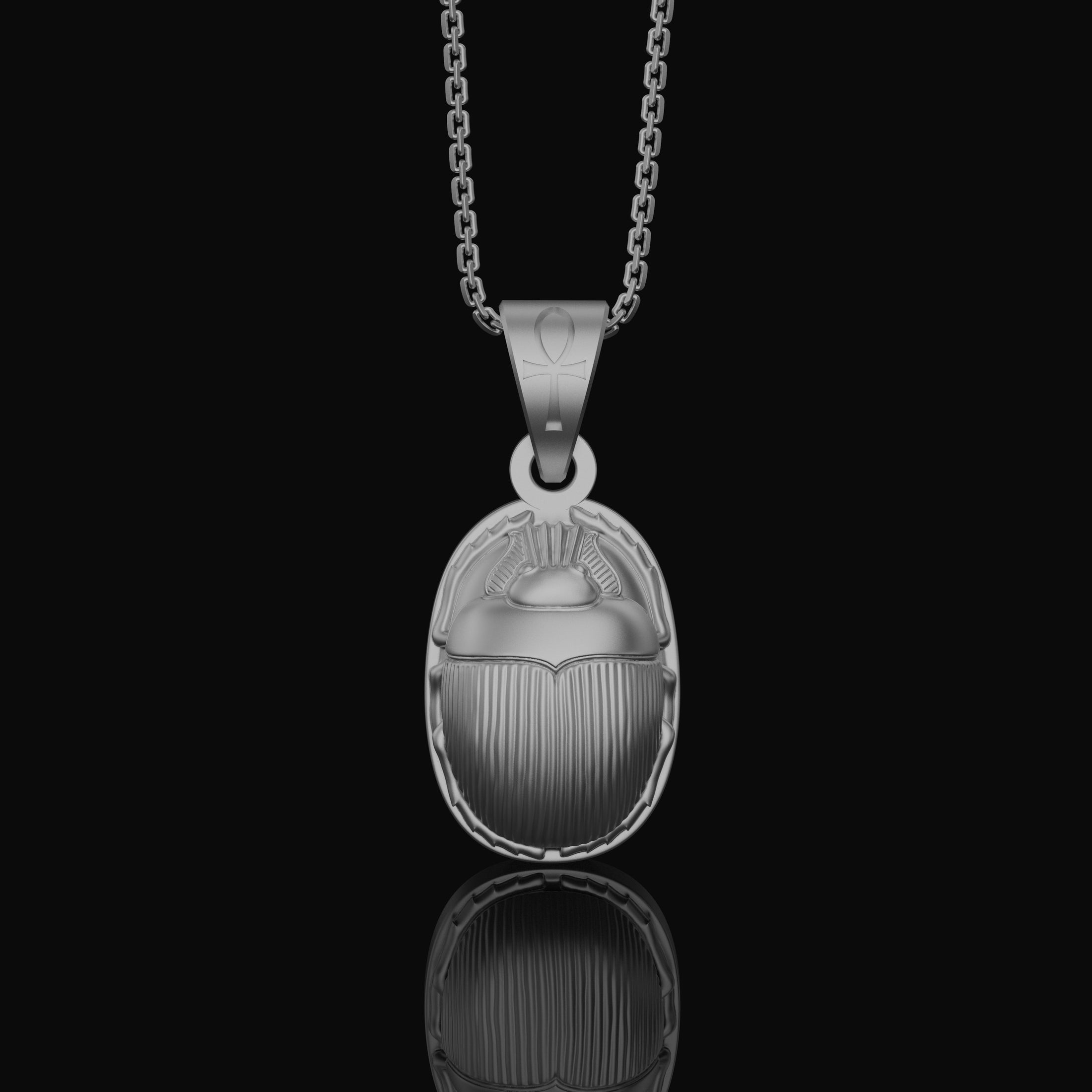 Silver Scarab Pendant - Egyptian Scarab Medal Necklace, Ancient Symbol Jewelry, Mystical Beetle Gift