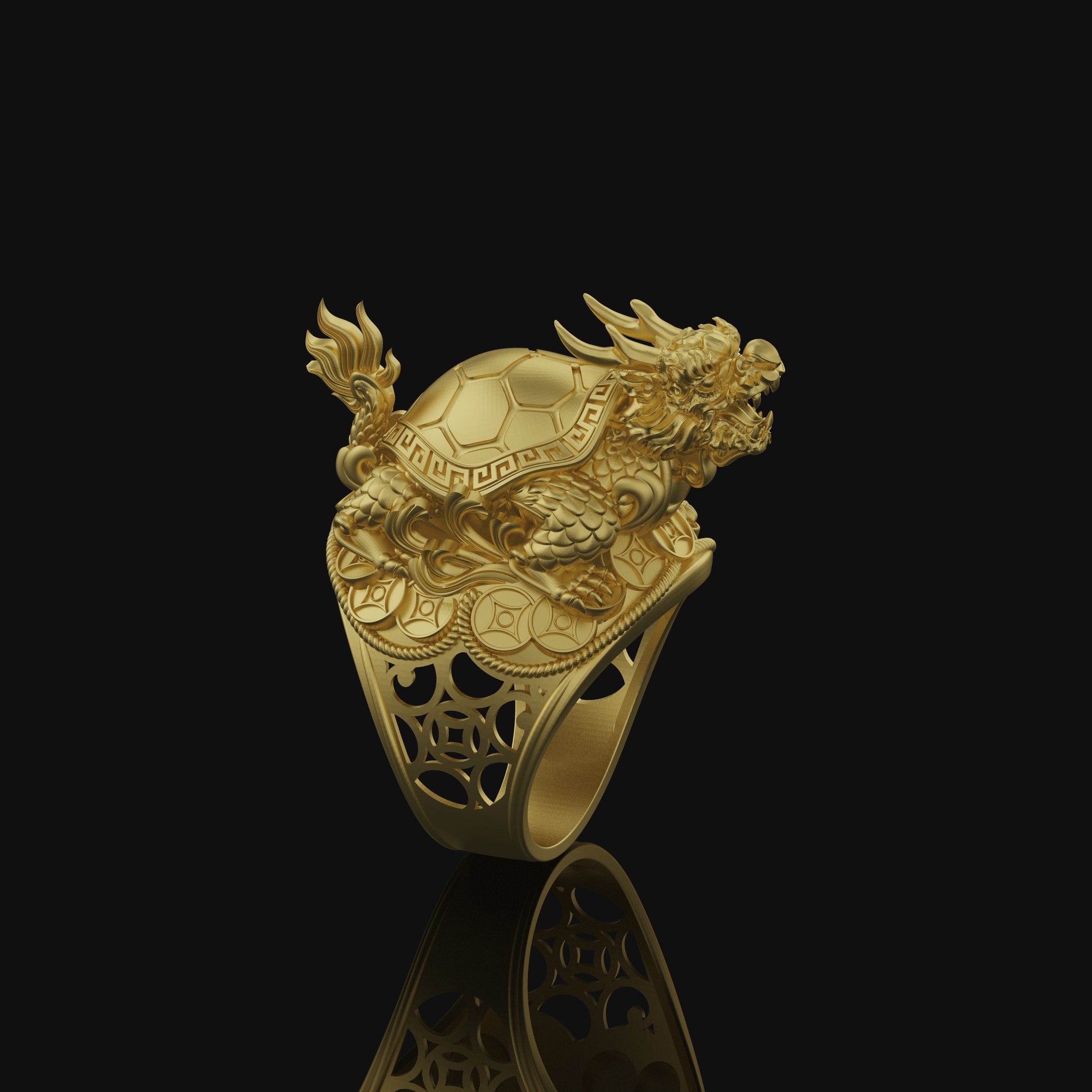 Silver Dragon Turtle Ring - Mythical Creature Jewelry, Eastern Symbolism Ring, Unique Gift for Fantasy Lovers